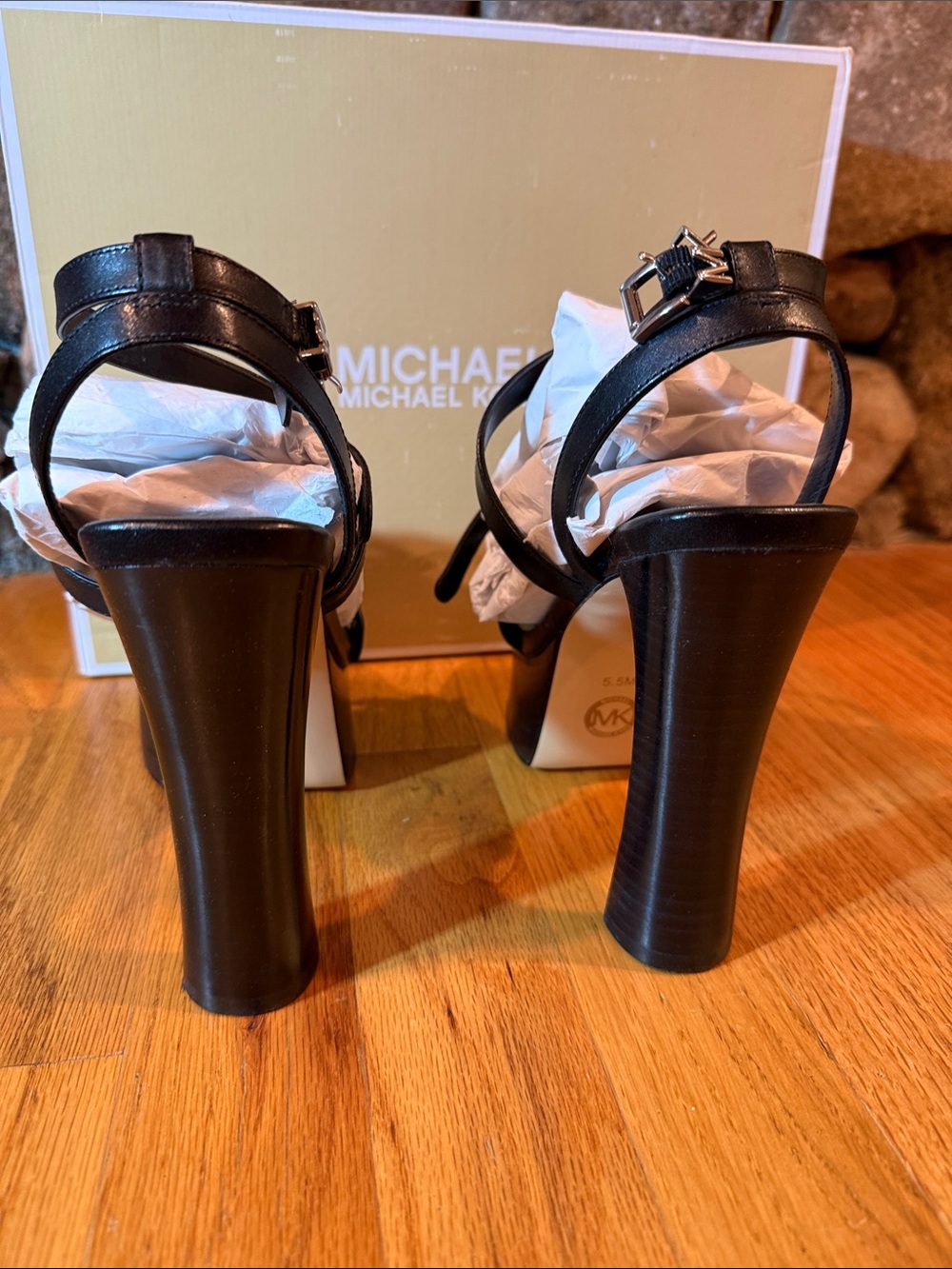 MICHAEL Michael Kors Black Platform Chain-Accent High Heel Sandals - Picture 4 of 5